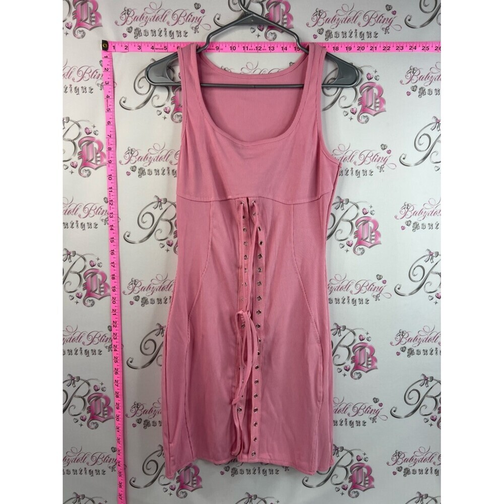 Dress lace up corset front ties bubblegum Pink Lace-Up Tank Dress new sexy